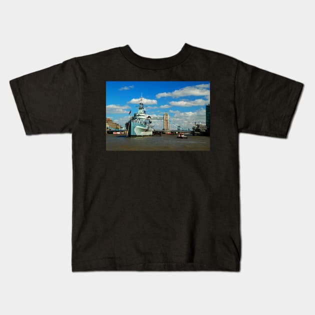 HMS Belfast Kids T-Shirt by RichardGibb